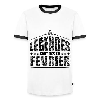Février | les Légendes sont nés en Février Anniver - T-shirt contrasté Homme - blanc/noir - Devant - AI Model Female 172 light (172cm) & AI Model Male 178 dark (178cm)