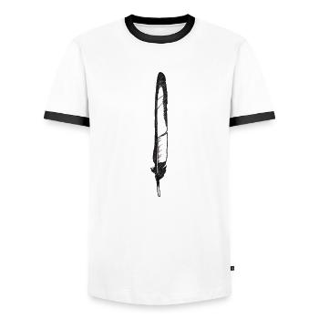 Feder schwarz-weiß handgezeichnet (Elster) - Männer Kontrast-T-Shirt - Weiß/Schwarz - Vorne - AI Model Female 172 light (172cm) & AI Model Male 178 dark (178cm)