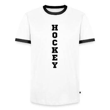 Hockey idée cadeau original - T-shirt contrasté Homme - blanc/noir - Devant - AI Model Female 172 light (172cm) & AI Model Male 178 dark (178cm)