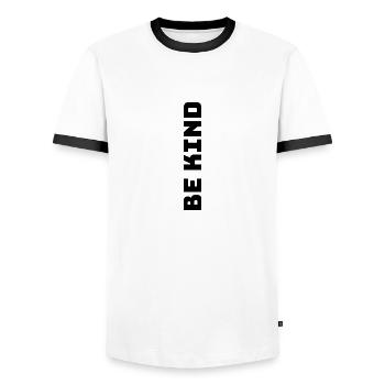 Be kind - Men's Ringer Shirt - white/black - Front - AI Model Female 172 light (172cm) & AI Model Male 178 dark (178cm)