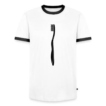 toothbrush dentist brushing clean teeth w - Men's Ringer Shirt - white/black - Front - AI Model Female 172 light (172cm) & AI Model Male 178 dark (178cm)