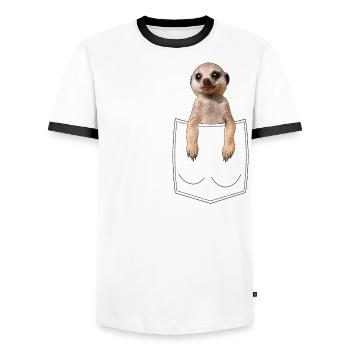 Erdmännchen Meerkat Brusttasche Pocket Bestseller - Men's Ringer Shirt - white/black - Front - AI Model Female 172 light (172cm) & AI Model Male 178 dark (178cm)