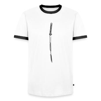 Samurai Japan Katana Ninja Schwert retro Vektor - Männer Kontrast-T-Shirt - Weiß/Schwarz - Vorne - AI Model Female 172 light (172cm) & AI Model Male 178 dark (178cm)
