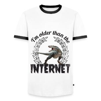 I’m older than the Internet + Dinosaur retro - Männer Kontrast-T-Shirt - Weiß/Schwarz - Vorne - AI Model Female 172 light (172cm) & AI Model Male 178 dark (178cm)