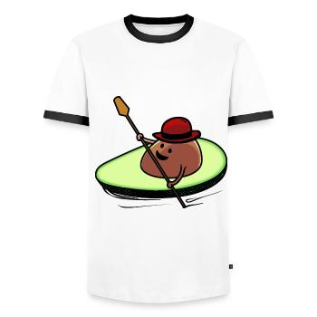 Avocado Holiday Ready Paddle Boat Tour Trip - Men's Ringer Shirt - white/black - Front - AI Model Female 172 light (172cm) & AI Model Male 178 dark (178cm)