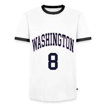 Washington 8 - Männer Kontrast-T-Shirt - Weiß/Schwarz - Vorne - AI Model Female 172 light (172cm) & AI Model Male 178 dark (178cm)