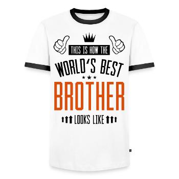 World's best brother - Men's Ringer Shirt - white/black - Front - AI Model Female 172 light (172cm) & AI Model Male 178 dark (178cm)