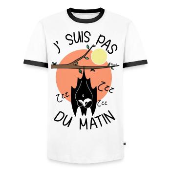 Chauve-souris, J' Suis pas du Matin, réveil - T-shirt contrasté Homme - blanc/noir - Devant - AI Model Female 172 light (172cm) & AI Model Male 178 dark (178cm)