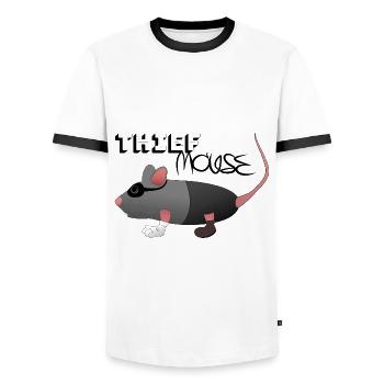 Thief Mouse in Crook Look - Men's Ringer Shirt - white/black - Front - AI Model Female 172 light (172cm) & AI Model Male 178 dark (178cm)