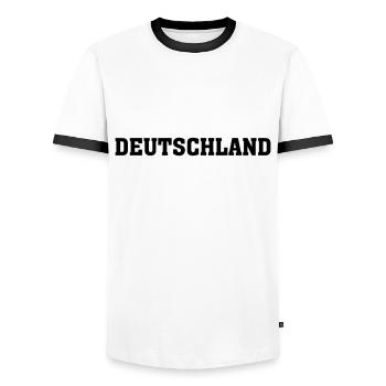 Deutschland - Männer Kontrast-T-Shirt - Weiß/Schwarz - Vorne - AI Model Female 172 light (172cm) & AI Model Male 178 dark (178cm)
