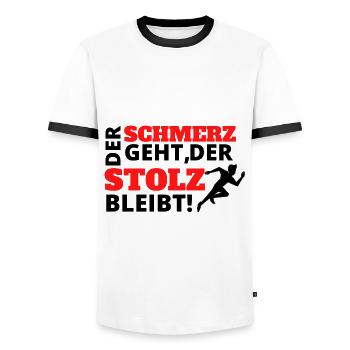 Der Schmerz geht, der Stolz bleibt - Männer Kontrast-T-Shirt - Weiß/Schwarz - Vorne - AI Model Female 172 light (172cm) & AI Model Male 178 dark (178cm)