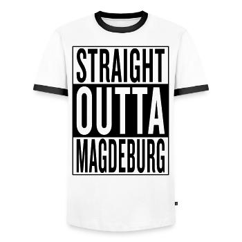Magdeburg - Männer Kontrast-T-Shirt - Weiß/Schwarz - Vorne - AI Model Female 172 light (172cm) & AI Model Male 178 dark (178cm)