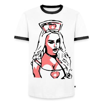 2reborn IMPFEN Krank sexy Krankenschwester Nurse 4 - Männer Kontrast-T-Shirt - Weiß/Schwarz - Vorne - AI Model Female 172 light (172cm) & AI Model Male 178 dark (178cm)
