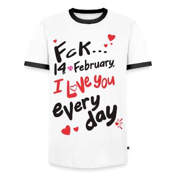 Fck 14 February, I love you every day (for light) - Men's Ringer Shirt - white/black - Front - AI Model Female 172 light (172cm) & AI Model Male 178 dark (178cm)