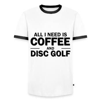 Café et Disc Golf - T-shirt contrasté Homme - blanc/noir - Devant - AI Model Female 172 light (172cm) & AI Model Male 178 dark (178cm)