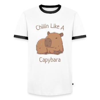 Chillin Like A Capybara - Men's Ringer Shirt - white/black - Front - AI Model Female 172 light (172cm) & AI Model Male 178 dark (178cm)