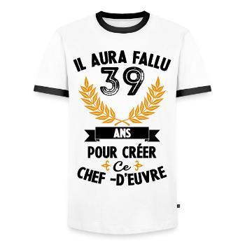 39 Ans anniversaire 39 anniversaire cadeau 39 ans - T-shirt contrasté Homme - blanc/noir - Devant - AI Model Female 172 light (172cm) & AI Model Male 178 dark (178cm)