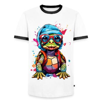 Turtle small and colorful - Men's Ringer Shirt - white/black - Front - AI Model Female 172 light (172cm) & AI Model Male 178 dark (178cm)