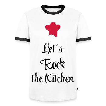 Let's rock the Kitchen - Men's Ringer Shirt - white/black - Front - AI Model Female 172 light (172cm) & AI Model Male 178 dark (178cm)