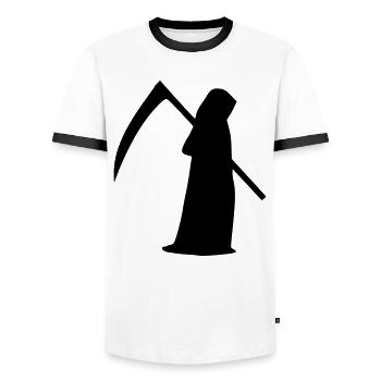 Scythe Death Silhouette Gift Halloween - Men's Ringer Shirt - white/black - Front - AI Model Female 172 light (172cm) & AI Model Male 178 dark (178cm)