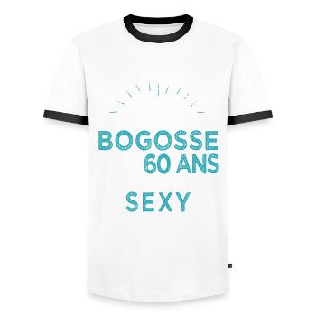 60 ans anniversaire homme pour amoureux - T-shirt contrasté Homme - blanc/noir - Devant - AI Model Female 172 light (172cm) & AI Model Male 178 dark (178cm)