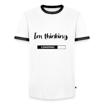 Ich denke, englischer Spruch, Humor, fun - Männer Kontrast-T-Shirt - Weiß/Schwarz - Vorne - AI Model Female 172 light (172cm) & AI Model Male 178 dark (178cm)