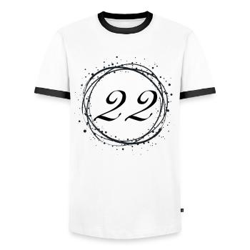 22 - Men's Ringer Shirt - white/black - Front - AI Model Female 172 light (172cm) & AI Model Male 178 dark (178cm)