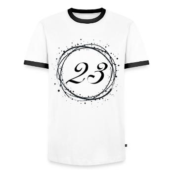 23 - Men's Ringer Shirt - white/black - Front - AI Model Female 172 light (172cm) & AI Model Male 178 dark (178cm)