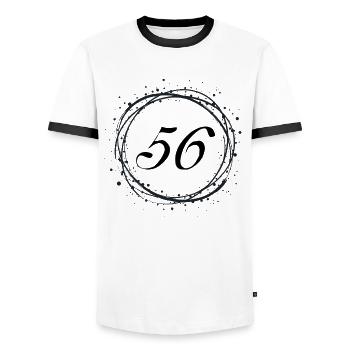 56 - Men's Ringer Shirt - white/black - Front - AI Model Female 172 light (172cm) & AI Model Male 178 dark (178cm)