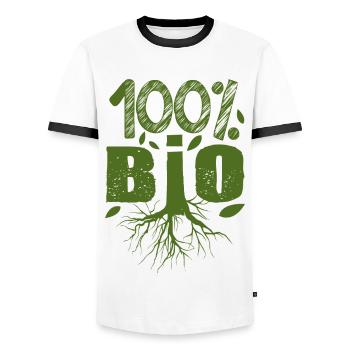 100 % Bio, agriculture biologique, producteur bio - T-shirt contrasté Homme - blanc/noir - Devant - AI Model Female 172 light (172cm) & AI Model Male 178 dark (178cm)