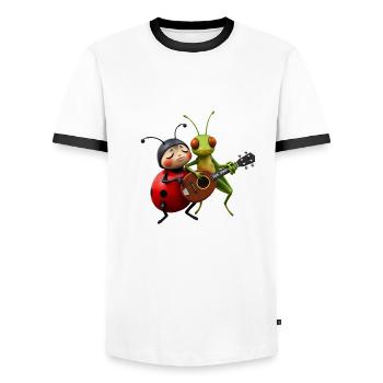 Ladybug and Grasshopper Playing the Mandolin - Men's Ringer Shirt - white/black - Front - AI Model Female 172 light (172cm) & AI Model Male 178 dark (178cm)