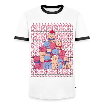 Pull de Noël laid sapin de chats - T-shirt contrasté Homme - blanc/noir - Devant - AI Model Female 172 light (172cm) & AI Model Male 178 dark (178cm)