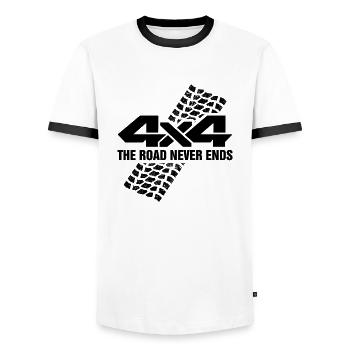 4x4 The Road Never Ends I Vintage Retro Offroad - T-shirt contrasté Homme - blanc/noir - Devant - AI Model Female 172 light (172cm) & AI Model Male 178 dark (178cm)