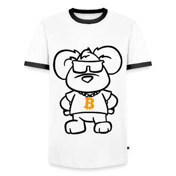 Bitcoin Blockchain Maus - Männer Kontrast-T-Shirt - Weiß/Schwarz - Vorne - AI Model Female 172 light (172cm) & AI Model Male 178 dark (178cm)