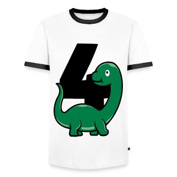 VIER DINO Dinosaurier 4 Jahre - Männer Kontrast-T-Shirt - Weiß/Schwarz - Vorne - AI Model Female 172 light (172cm) & AI Model Male 178 dark (178cm)