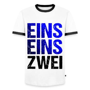 EINS EINS ZWEI Blaulicht Notruf - Männer Kontrast-T-Shirt - Weiß/Schwarz - Vorne - AI Model Female 172 light (172cm) & AI Model Male 178 dark (178cm)