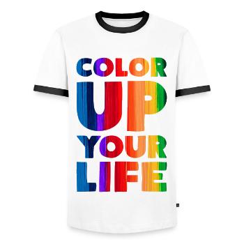 Color Up Your Life Colorful - Men's Ringer Shirt - white/black - Front - AI Model Female 172 light (172cm) & AI Model Male 178 dark (178cm)