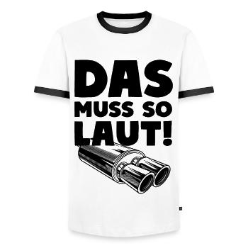 Das muss so laut! Auspuff Endrohr - Männer Kontrast-T-Shirt - Weiß/Schwarz - Vorne - AI Model Female 172 light (172cm) & AI Model Male 178 dark (178cm)