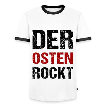 Der Osten Rockt Ossi DDR Ostdeutschland - Männer Kontrast-T-Shirt - Weiß/Schwarz - Vorne - AI Model Female 172 light (172cm) & AI Model Male 178 dark (178cm)