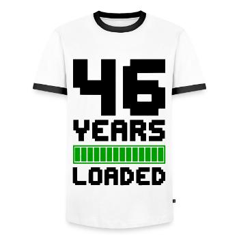 46 Years Loaded 46th Birthday - Men's Ringer Shirt - white/black - Front - AI Model Female 172 light (172cm) & AI Model Male 178 dark (178cm)