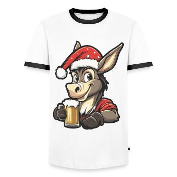 Donkey Christmas Beer Funny - Men's Ringer Shirt - white/black - Front - AI Model Female 172 light (172cm) & AI Model Male 178 dark (178cm)