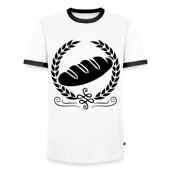 bread icon symbol wreath - Men's Ringer Shirt - white/black - Front - AI Model Female 172 light (172cm) & AI Model Male 178 dark (178cm)