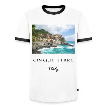 Cinque Terre - Italy - Männer Kontrast-T-Shirt - Weiß/Schwarz - Vorne - AI Model Female 172 light (172cm) & AI Model Male 178 dark (178cm)