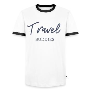 Travel Buddies - Männer Kontrast-T-Shirt - Weiß/Schwarz - Vorne - AI Model Female 172 light (172cm) & AI Model Male 178 dark (178cm)