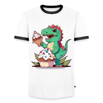Dino Baker - Men's Ringer Shirt - white/black - Front - AI Model Female 172 light (172cm) & AI Model Male 178 dark (178cm)