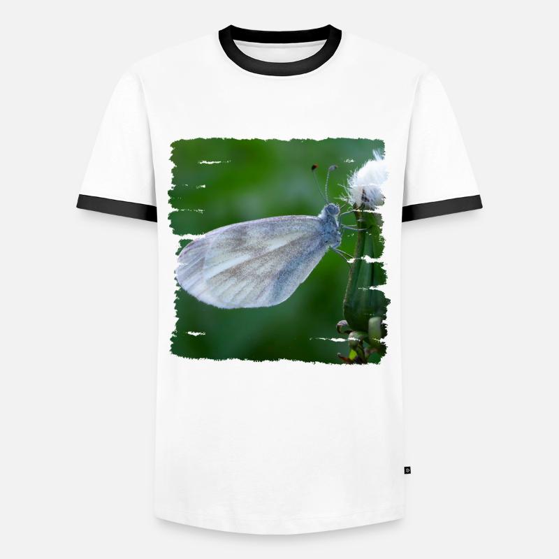 Butterfly resting on a thistle - Men's Ringer Shirt - white/black