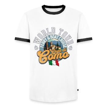 Boat cruise Lago di Como - Men's Ringer Shirt - white/black - Front - AI Model Female 172 light (172cm) & AI Model Male 178 dark (178cm)