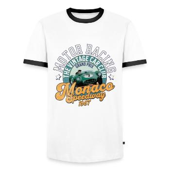 Monaco speedway vintage car club - T-shirt contrasté Homme - blanc/noir - Devant - AI Model Female 172 light (172cm) & AI Model Male 178 dark (178cm)