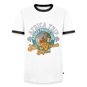 Krüger Private Tour Sht Africa - Männer Kontrast-T-Shirt - Weiß/Schwarz - Vorne - AI Model Female 172 light (172cm) & AI Model Male 178 dark (178cm)