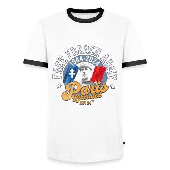Paris libéré free french army 1944 2024 1 - T-shirt contrasté Homme - blanc/noir - Devant - AI Model Female 172 light (172cm) & AI Model Male 178 dark (178cm)